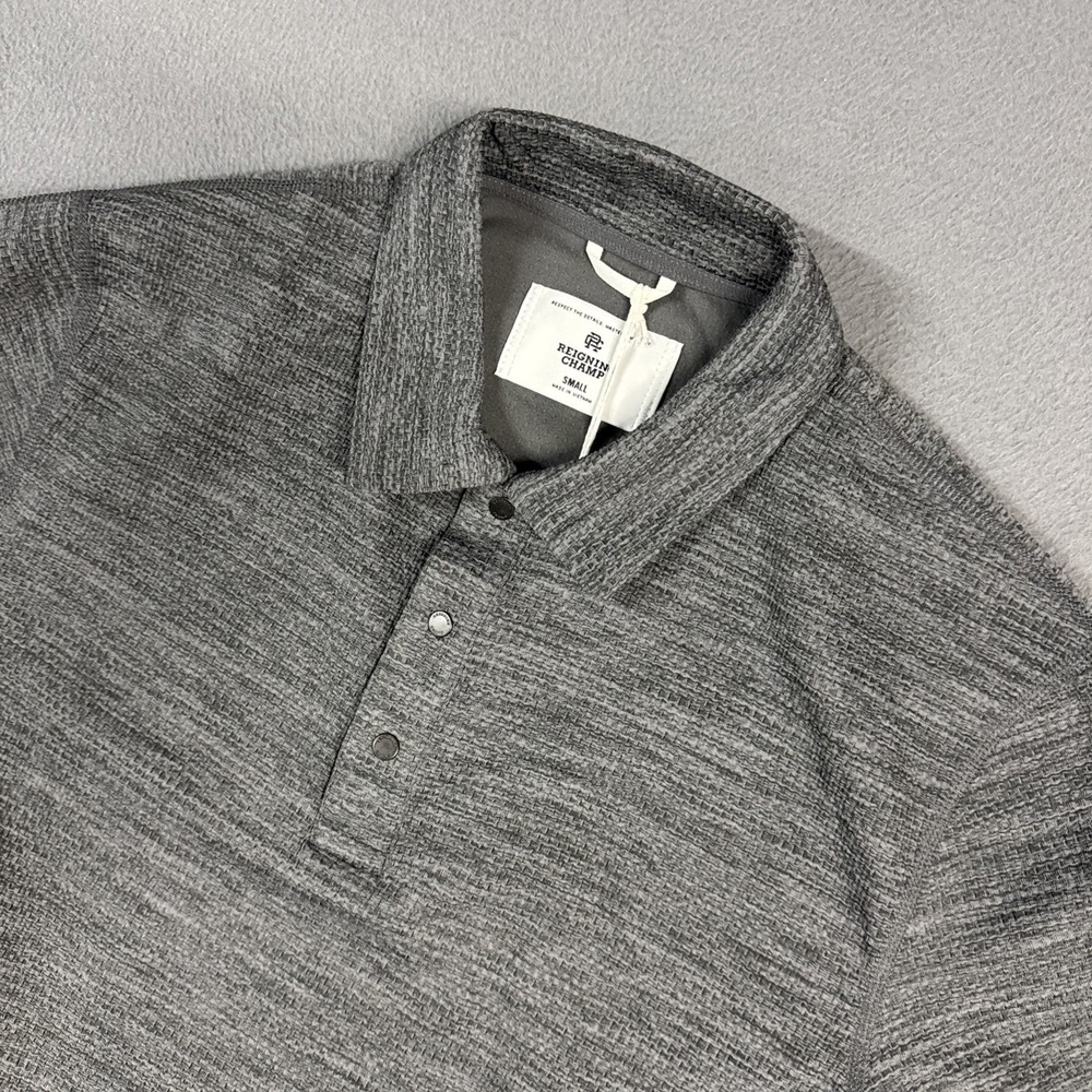 Reigning Champ Polo Shirt Mens Small Gray Heathered Solotex Mesh Tiebreak NWT